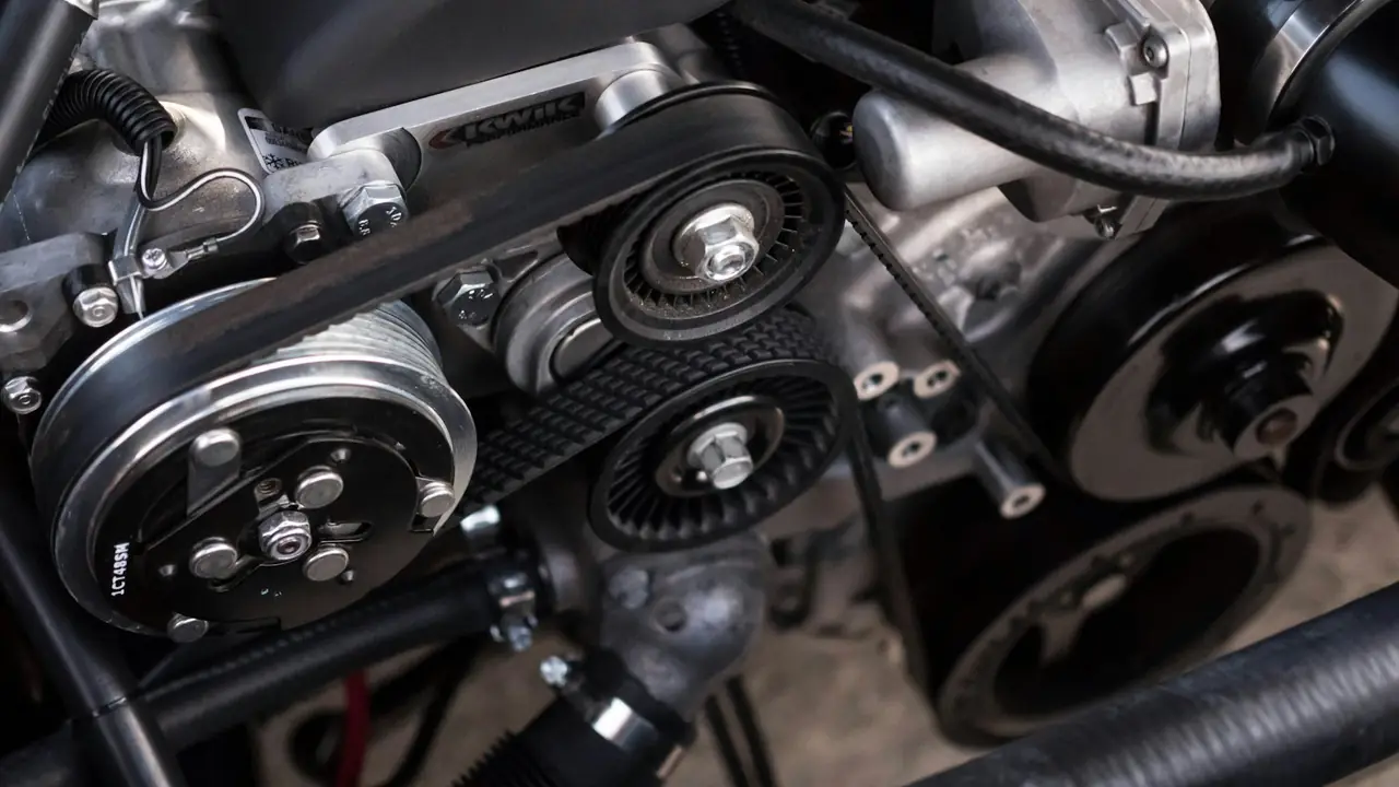Motorraum eines Autos mit Keilriemen